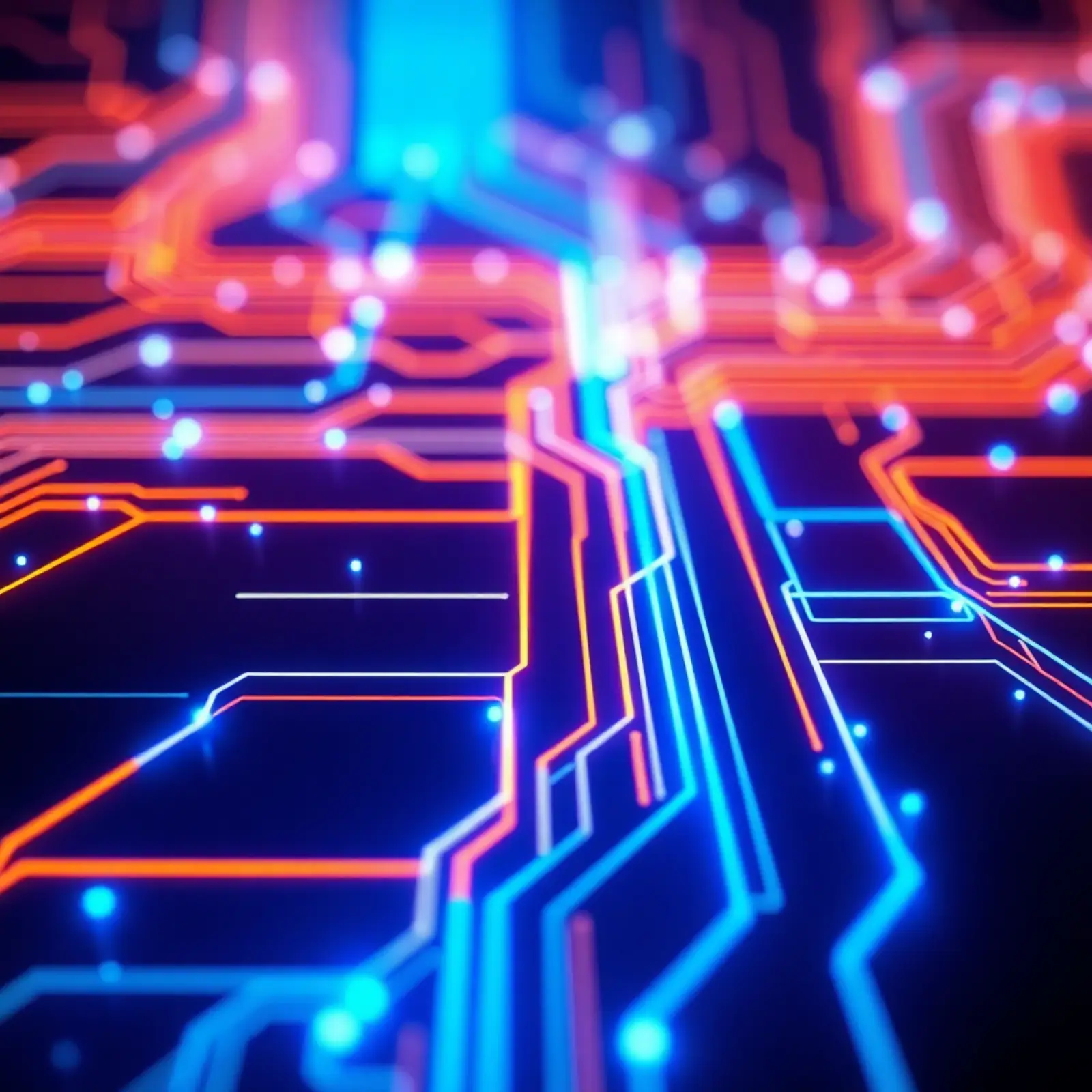 abstract technology circuit pattern with blue glowing lines, futuristic tech background