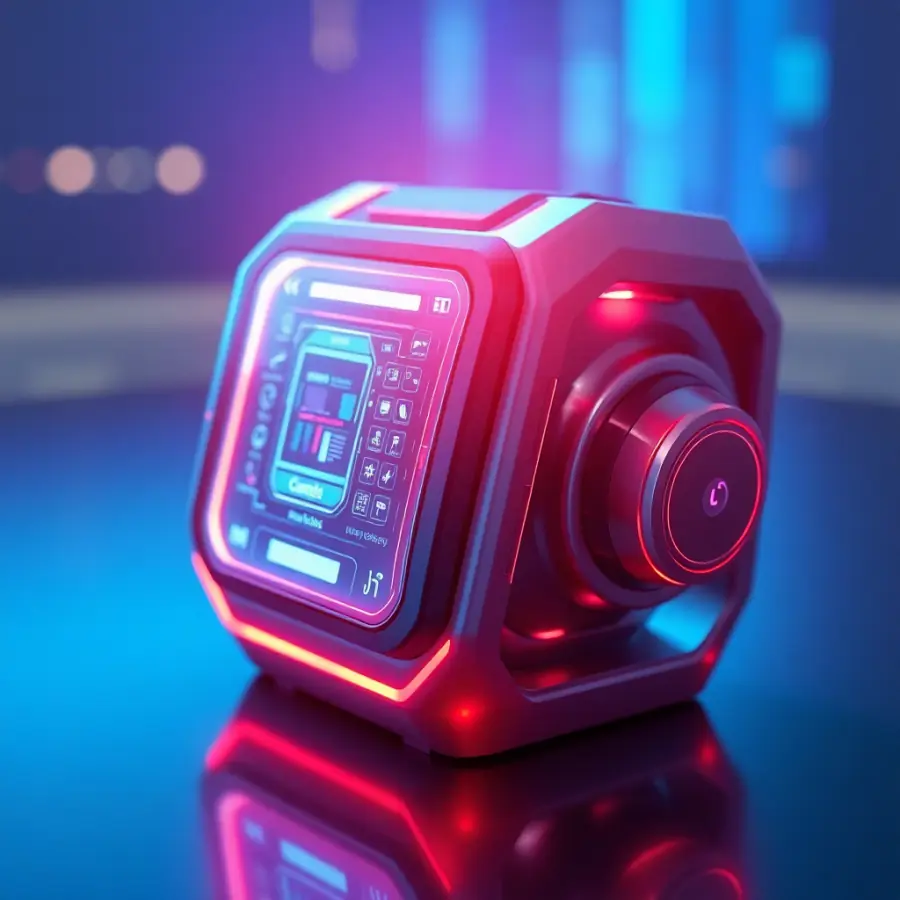futuristic technology device or gadget with holographic interface, 3D render