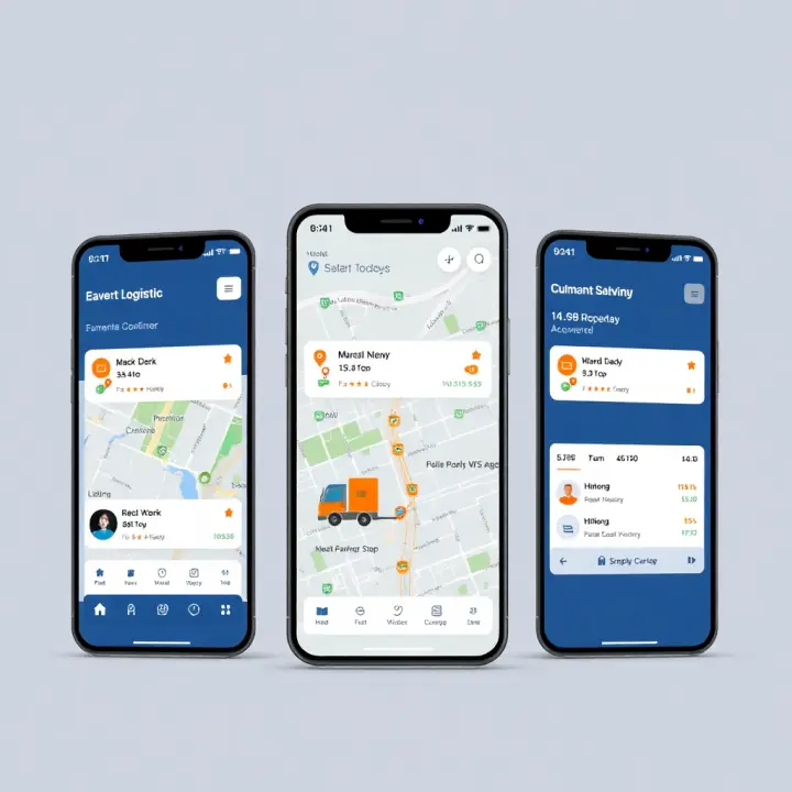 mobile app interface for logistics and delivery tracking with map and route